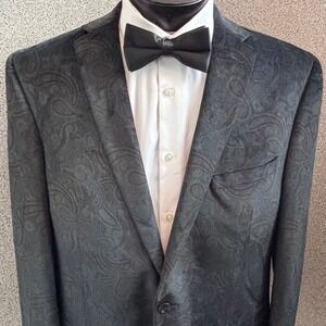 Bar III Black Green Paisley Velvet Slim Fit Tuxedo Jacket 44L Formal